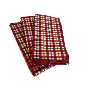 Napkins Set of 3 Colorful Red Plaid Print Picnic Summer Table Decor Cotton